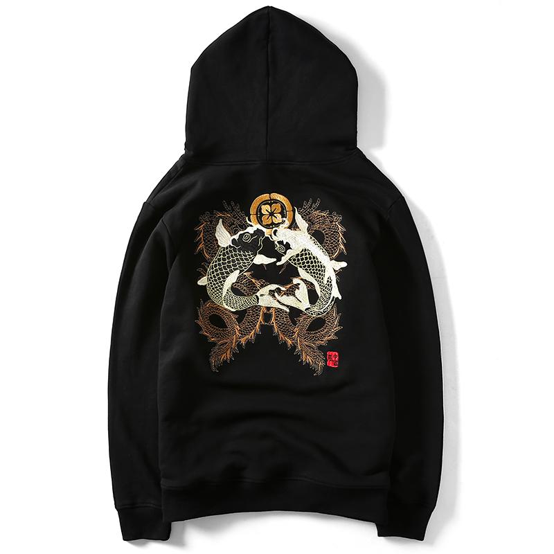 Double Koi & Dragon Embroidered Sukajan Hoodie
