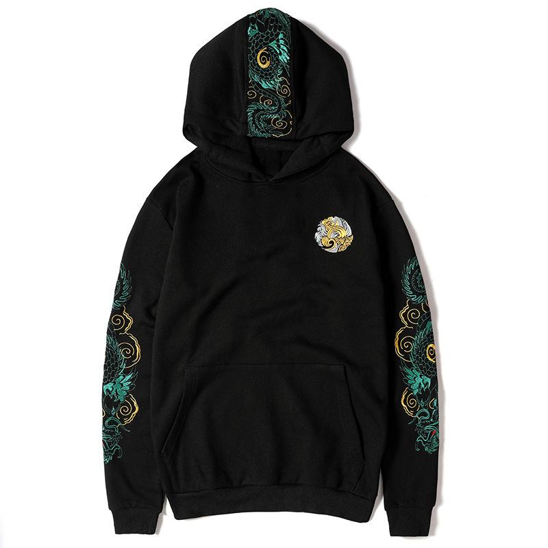 Green Dragon Sleeves Embroidered Hoodie