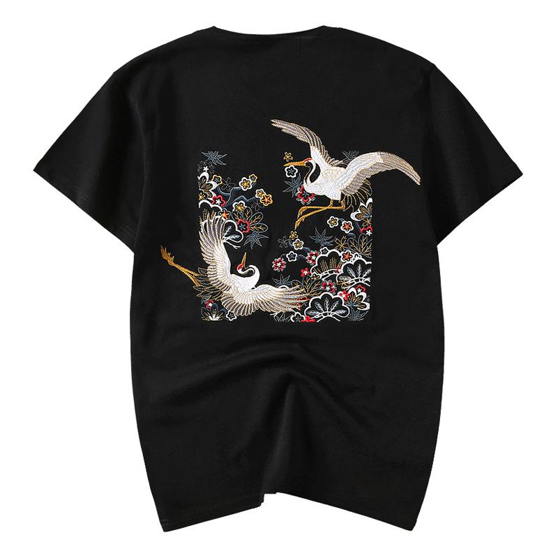 Double Cranes Embroidery T-shirt