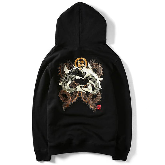 Double Koi & Dragon Embroidered Sukajan Hoodie