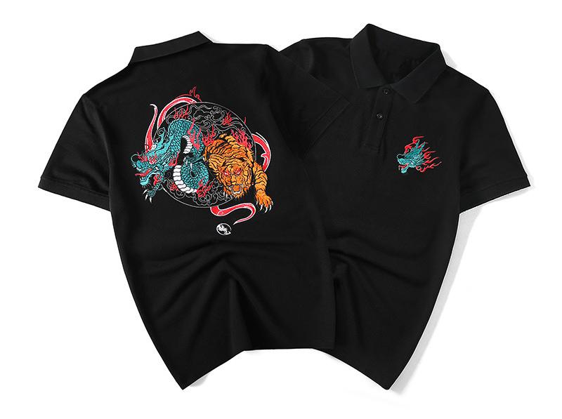 Roaring Dragon & Tiger Embroidery Polo Shirt